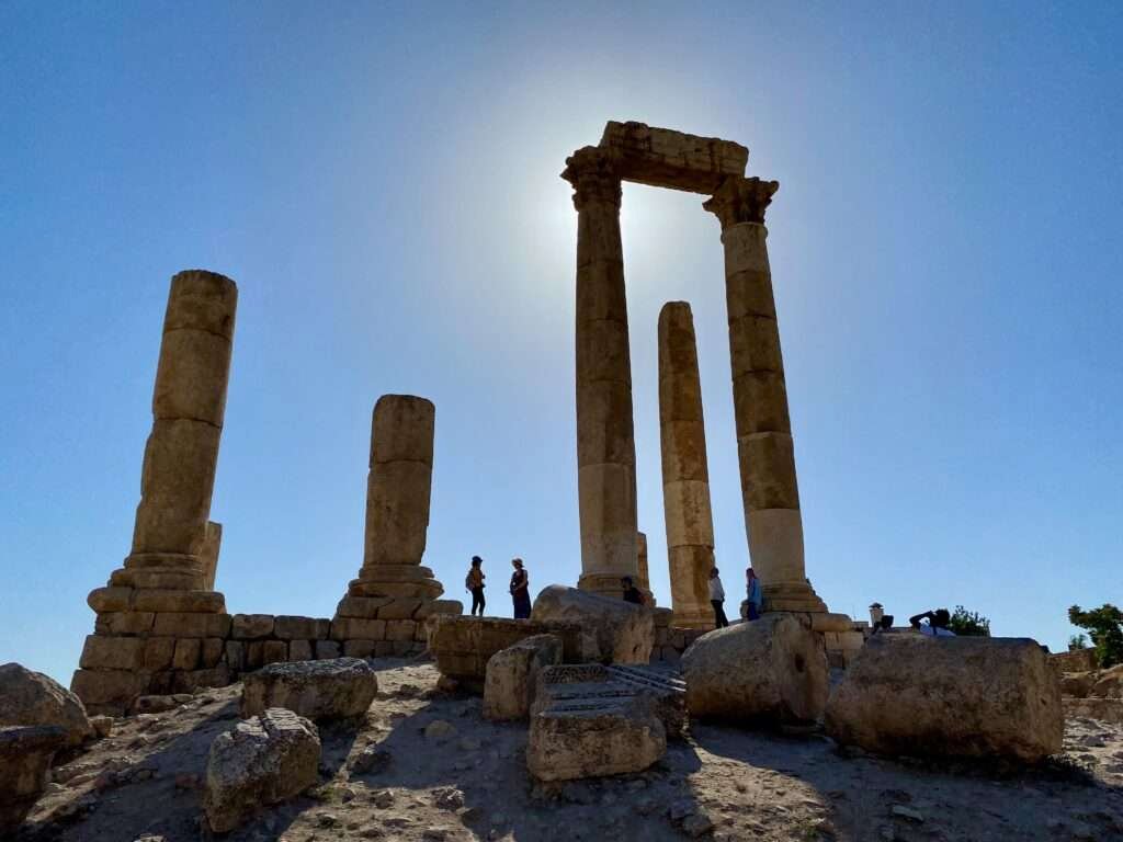 Molly from Mollywozhere travel blog showing the Temple of Hercules in Amman Citadel, Jordan.