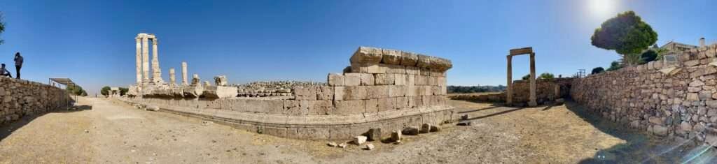 Molly from Mollywozhere travel blog showing a panoramic view of Amman Citadel, Jordan.