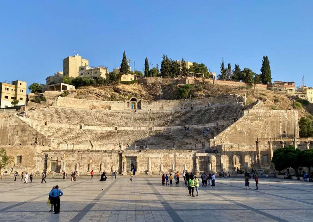 Molly from Mollywozhere travel blog inside the Roman Theatre, Amman, Jordan.